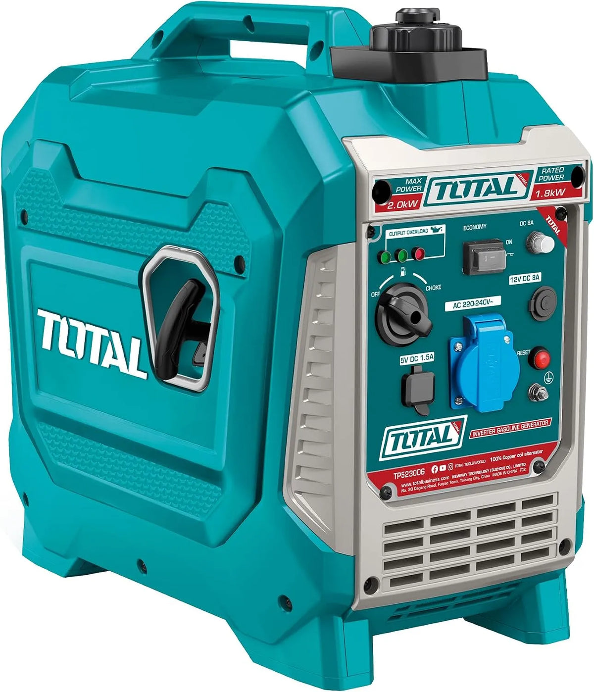 Generator, 2000 W, geluidsarm generatorset, Model Tp523006, Benzine-elektrische generator, Omvormergenerator, TOTAL - Benzine-elektrische Tp523006