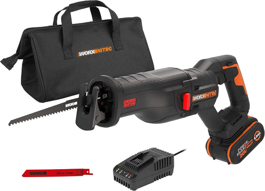 Lader WX516 met incl. 4 Ah accu, krachtige borstelloze motor, 20 V, snellader en 2 zaagbladen en variabele zaagsnelheid, snelle vervanging