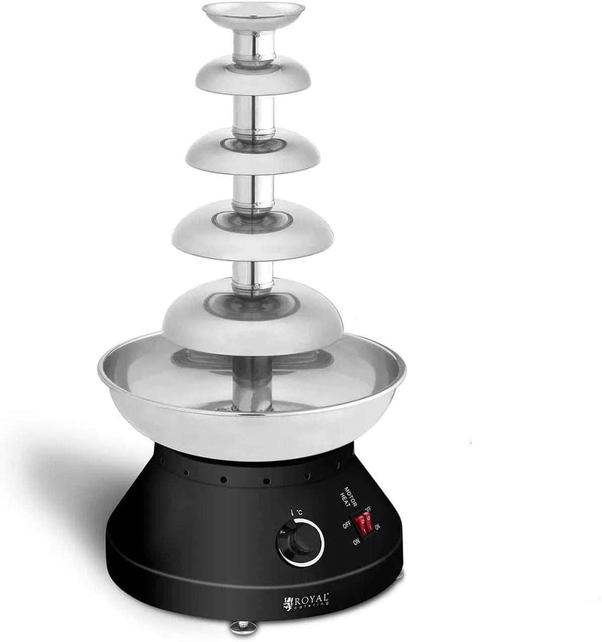 4 L, Royal Catering RCCF-210 Professionele Chocoladefontein 4 Verdiepingen max 4 L 30-110 °C Chocoladefondue voor Feestjes of in een Restaurant, model