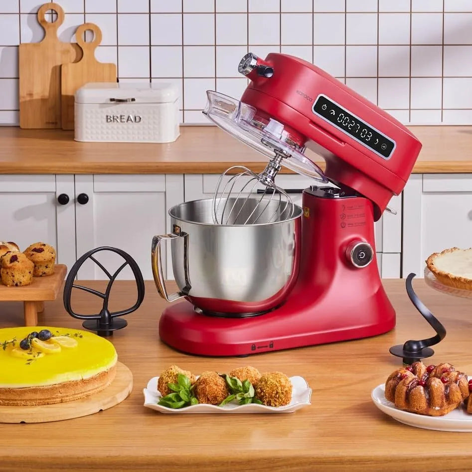 Karaca Pro Artisan Timer Keukenchef rood 1600 W 5 liter met 1600 W, RVS, accessoires inbegrepen en rood