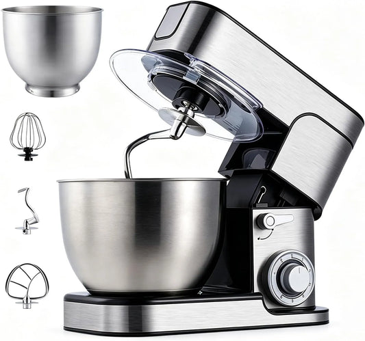 1000 W Stand Mixer met Dual 7L RVS Bowls Commerciële voor zwaar gebruik Deeg Mixer voor Brood Kneden Kloefhaak Kloper Bijlagen Zilver met 1000 W