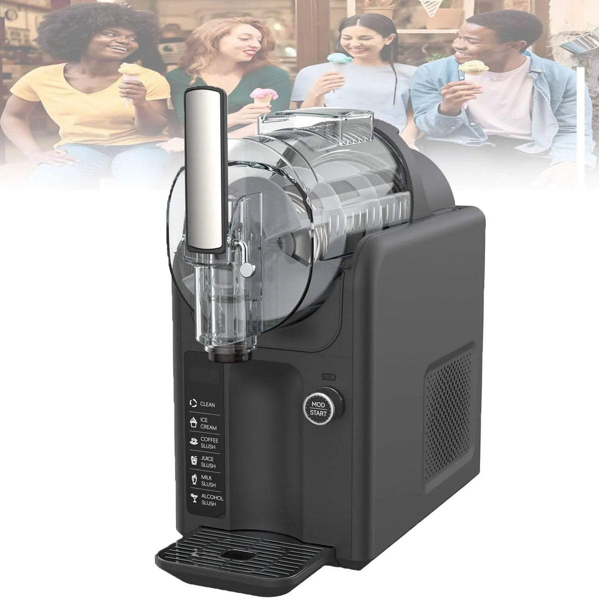 Machine met maakt bevroren dranken in 15-25 minuten, zoals cocktails, 2L, zelfreinigend en watermeloensmoothies en avocadomilkshakes. zwart