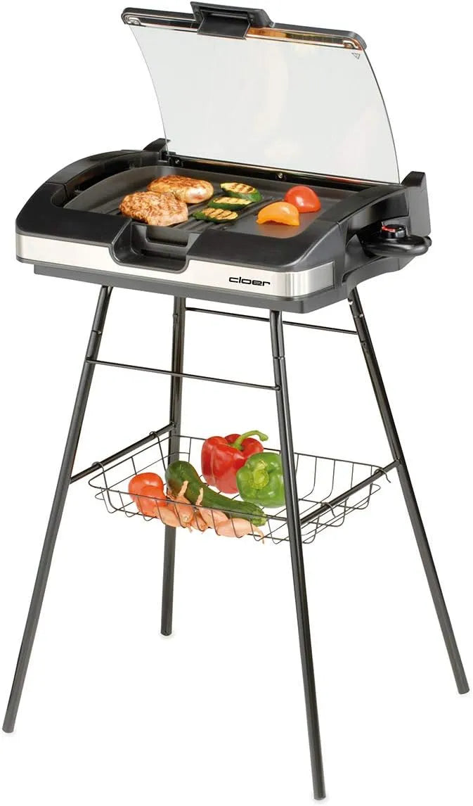 Barbecue, 2200 Watt, Grilloppervlak: 29 cm x 39 cm, anti-kleeflaag, Glazen deksel, spatscherm