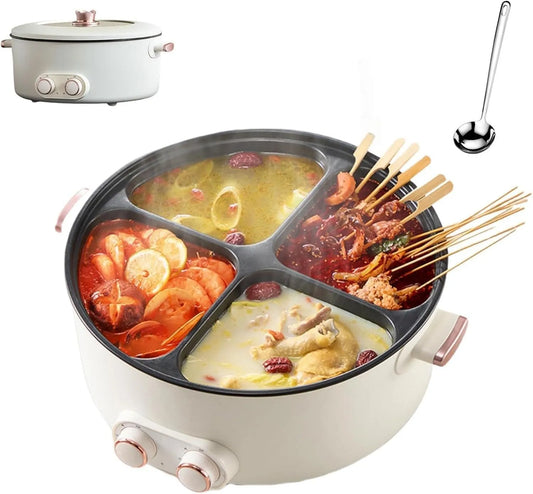 6L Elektrische Hot Pot 2000 W, 4-Vaks Shabu Hotpot met Instelbare Temperatuur