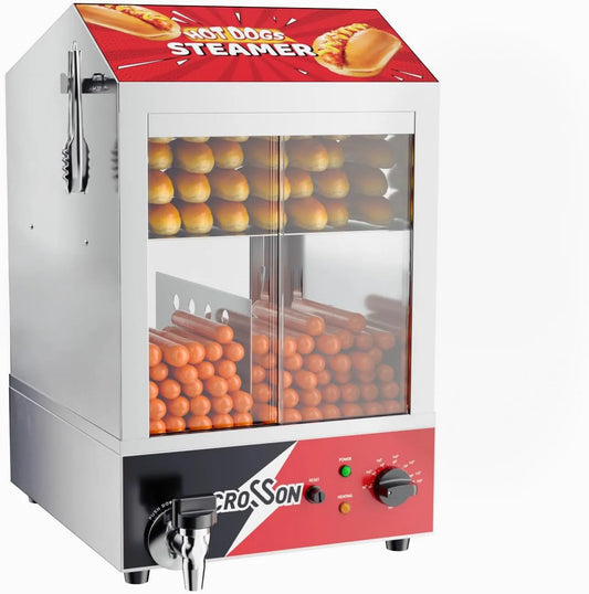 42L, CROSSON Hot‐dog stomer 42L 2‐laags, capaciteit 175 hotdogs‐50 broodjes, gehard glas schuifdeuren