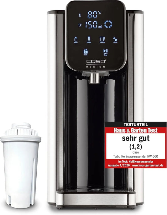 Caso HW 660 met 40-100 °C, 10 °C, 100 - 400 ml, digitaal display, waterreservoir en RVS
