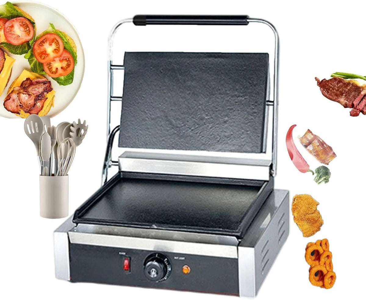 Elektrische Tosti-Ijzergrill + 9 Keukengerei, 1800 W, 2200 W, Commerciële Diepgevulde Tosti-Ijzer Met Gladde Grill