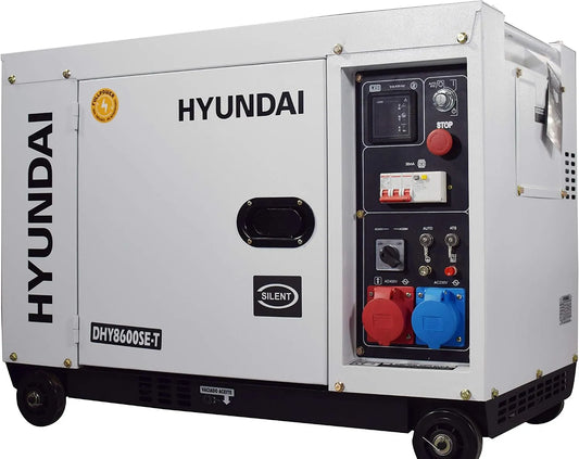 HYUNDAI HY-DHY8600SE-T Dieselgenerator HY-DHY8600SE-T met 30 mA, 12 V, 8,3 A, 1 x 16 A en digitaal display