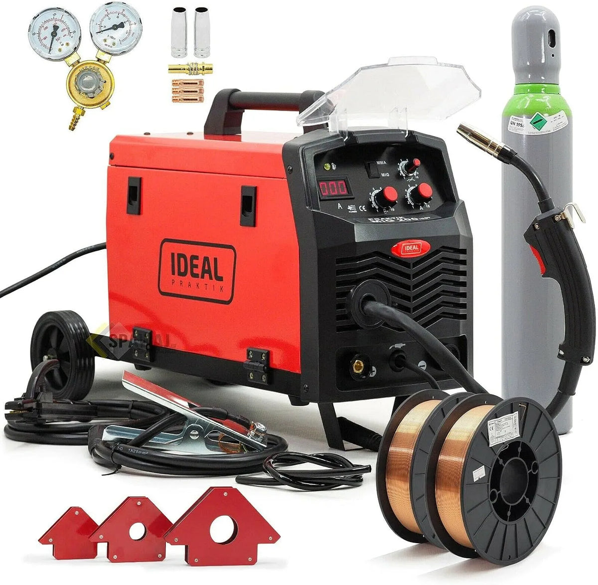 Lasapparaat, Ar/CO2, 0,8 mm, invertertechnologie, Set bevat: ️ Ideal Praktik MIG 200 IGBT. MIG/MAG handvat