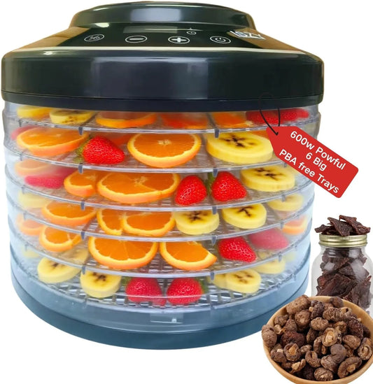 Droger met 600 W, geluidsarme werking en 24-uurs timer, 6 containers