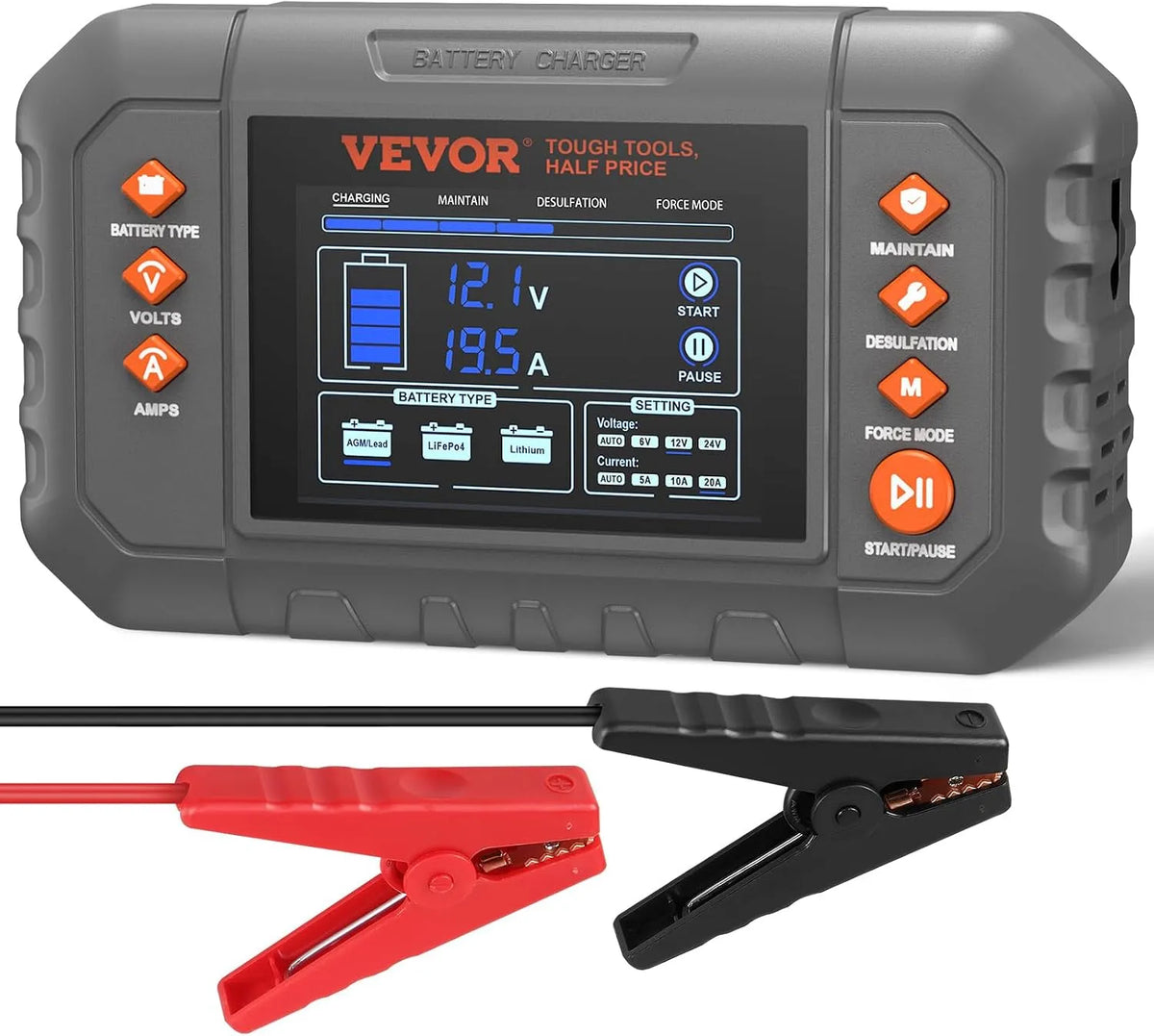 Grasmaaier LiFePO4 met Lithium LiFePO4 Loodzuur AGM/Gel/SLA auto-acculader met LCD-display, motorfiets grasmaaier, 20 Amp, druppellader onderhouder