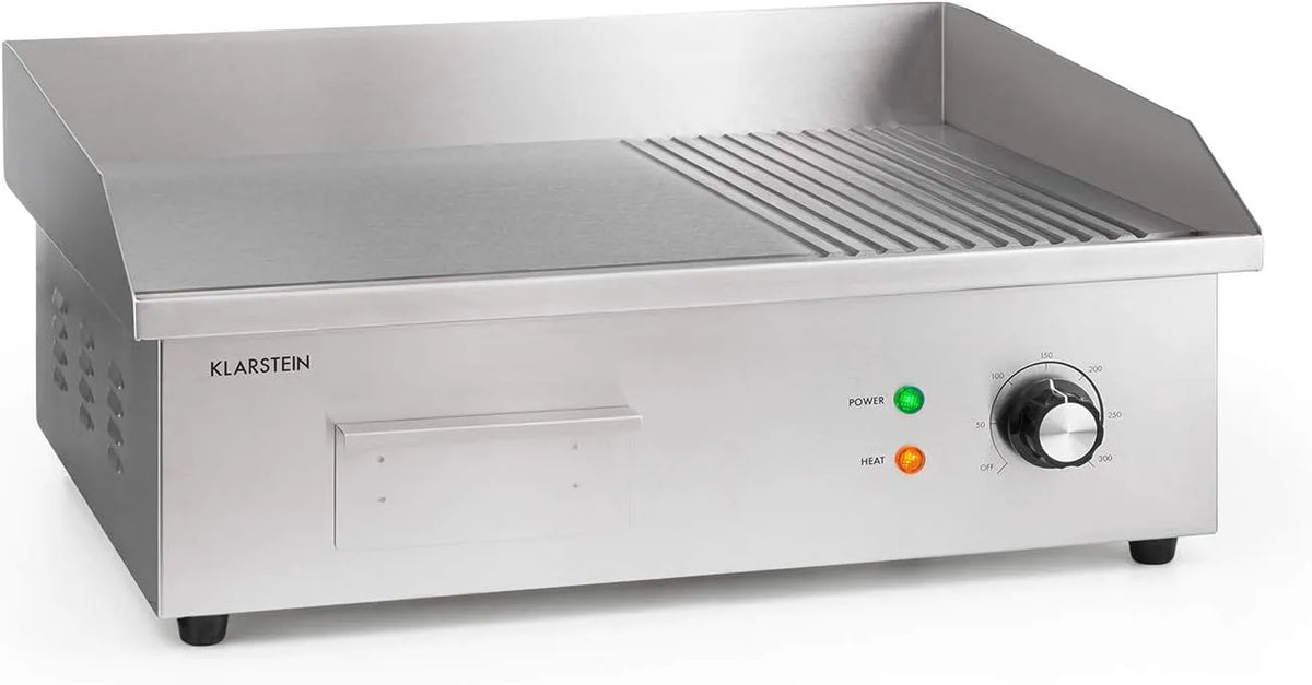 Barbecue, elektrische grill van RVS, glad en geribbeld XL grilloppervlak: 54,5 x 35 cm, elektrische grillplaat, tafelgrill, spatbescherming