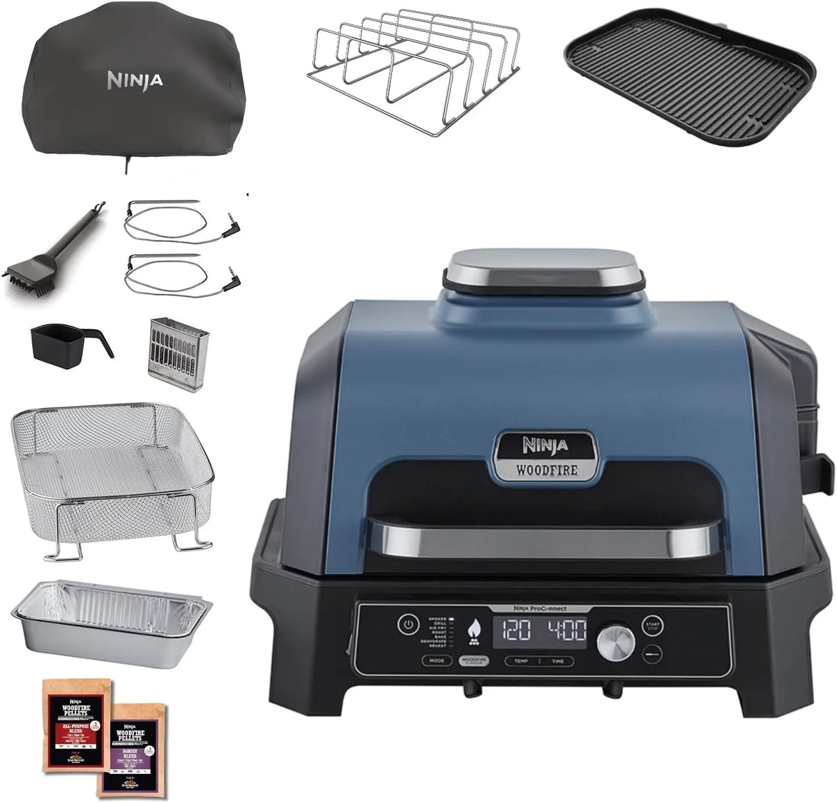 Ninja Barbecue OG901EUAMZ met 41 cm, 57 cm, 51 cm, app-bediening, zwart en blauw