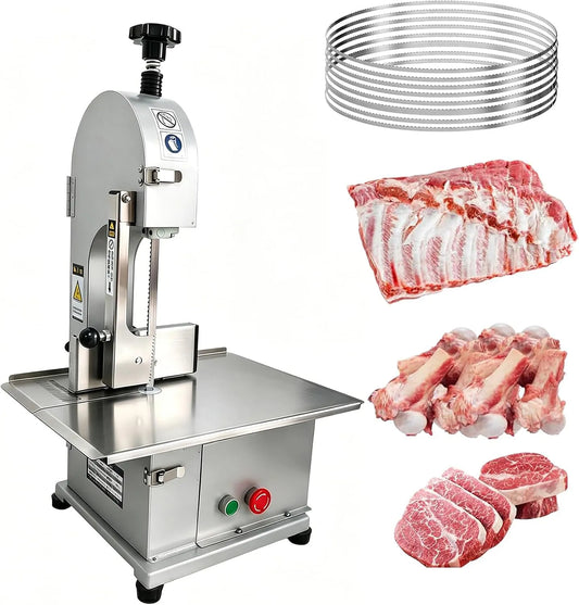Machine, 44 x 31 cm, 1100 W, werkbank van RVS, dikte 0-13 cm, 8 messen inbegrepen voor vleeswaren, snijmachine voor bevroren vlees