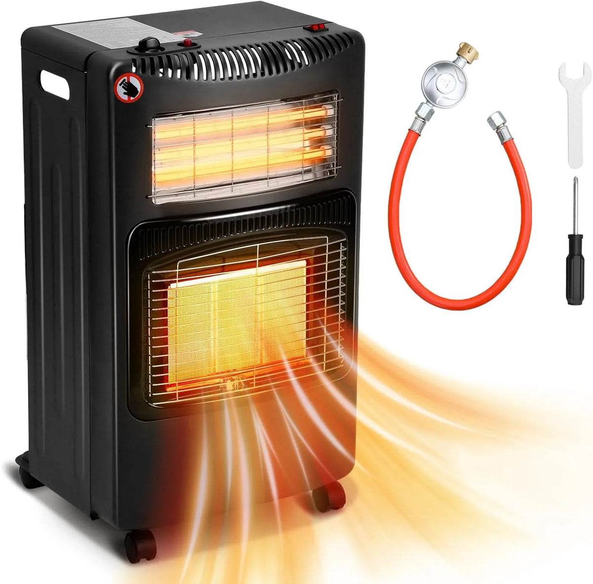 Gaskachel, 4,2 kW, voor LPG tot 10 kg, Elektrische gaskachel, verwarmingstoestel, kantelbeveiliging, 1260 W, 306 g/h gasverbruik, opvouwbare