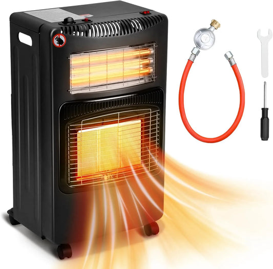 Gaskachel, 4,2 kW, voor LPG tot 10 kg, Elektrische gaskachel, verwarmingstoestel, kantelbeveiliging, 1260 W, 306 g/h gasverbruik, opvouwbare