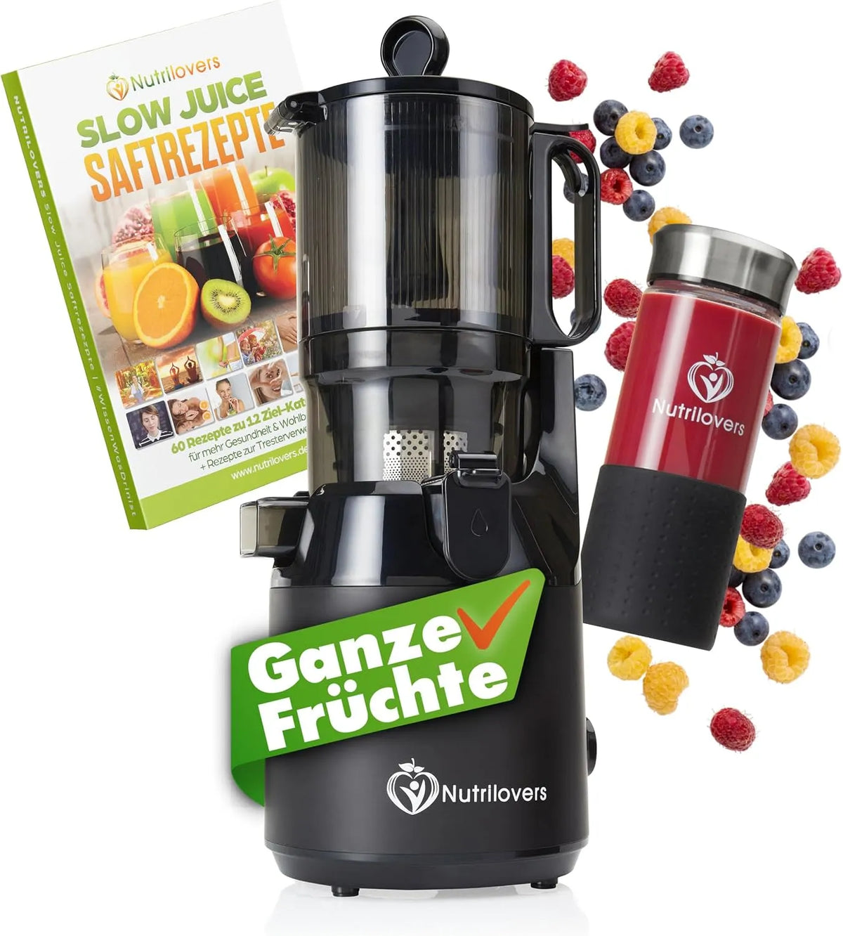 Nutrilovers Sapcentrifuge NUTRI-PRESS MAX hele vruchten sap slow juicer slow juicer koude pers met XXL opening van 130 mm met 130 mm, 135 mm, 72 dB