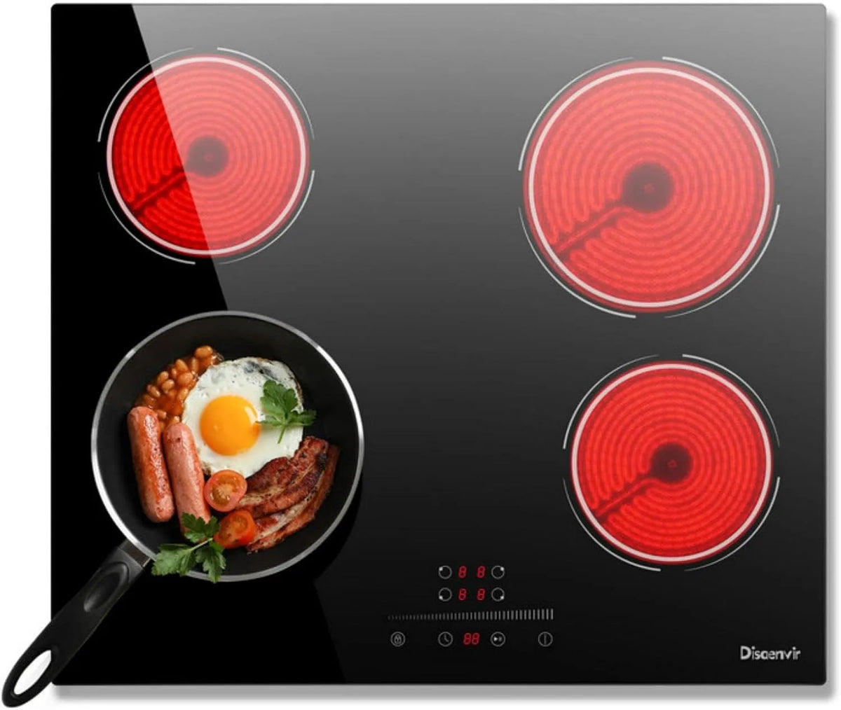 Kookplaat met 56 x 49 cm, 6000 W, 9 standen, aanraakbediening, timer, 165 mm, 200 mm en 1800 W