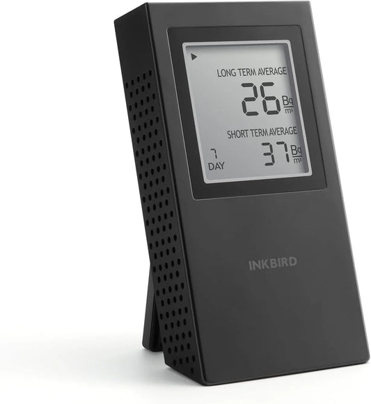 Radonmeter Ink-RD1 EU-Bq/m3 met radondetector, radonmeetapparaat voor thuis, kantoor versie EU-Bq/m3, zwart, korte en lange termijn