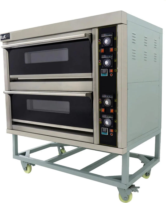 Inbouwoven, 6,6 kW, Dubbel 400°C Capaciteit 12x 10' Pizza, Pizza Schep vrijstaand Draagbaar 1-Fase Omzetbaar, naar 3-Fase RVS