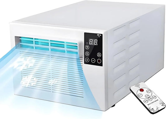 Mobiele airconditioner, zonder buitenunit, Mobiele airco met afstandsbediening, snelle koeling en ontvochtigingsfunctie, compacte airco voor camping