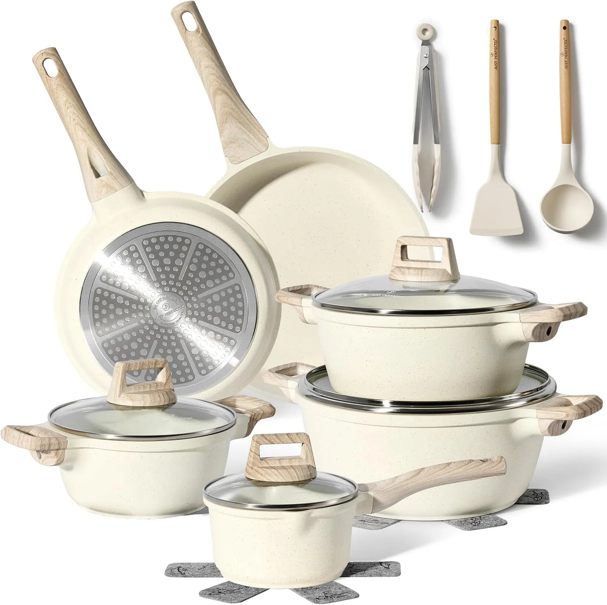 Just Perfecto 15 Delige Pannenset Inductie, Voor Alle Waarmtebronnen - Non-Stick Pannen - Glazen Deksel - Anti-Aanbak K