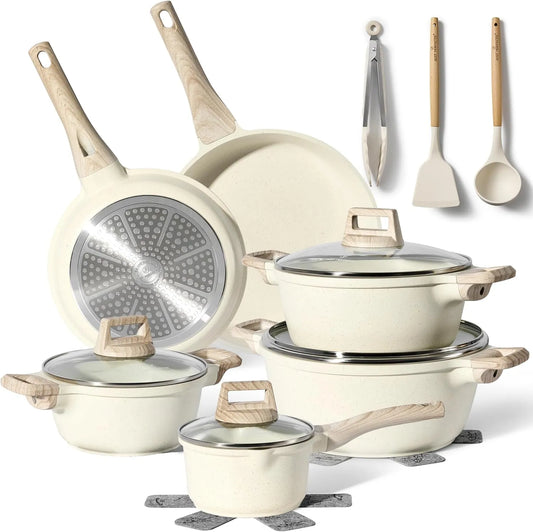 Just Perfecto 15 Delige Pannenset Inductie, Voor Alle Waarmtebronnen - Non-Stick Pannen - Glazen Deksel - Anti-Aanbak K