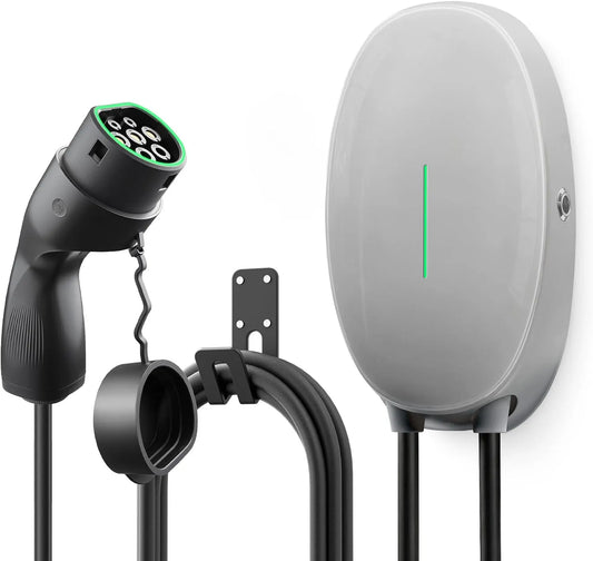 EV-oplader met 7 kW, 32 A, grijs en voor EV PHEV, 6 m oplaadkabel en type 2 stekker met lichtstrip voor EV PHEV