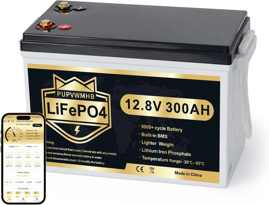12 V, LiFePO4 12 V 300 Ah met Bluetooth BMS 200A batterij tot 15.000 cycli Max 3840 Wh lage temperatuurbescherming Deep Cycle compact design